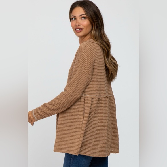 PinkBlush Camel Waffle Knit Maternity Peplum Top - Picture 3 of 5